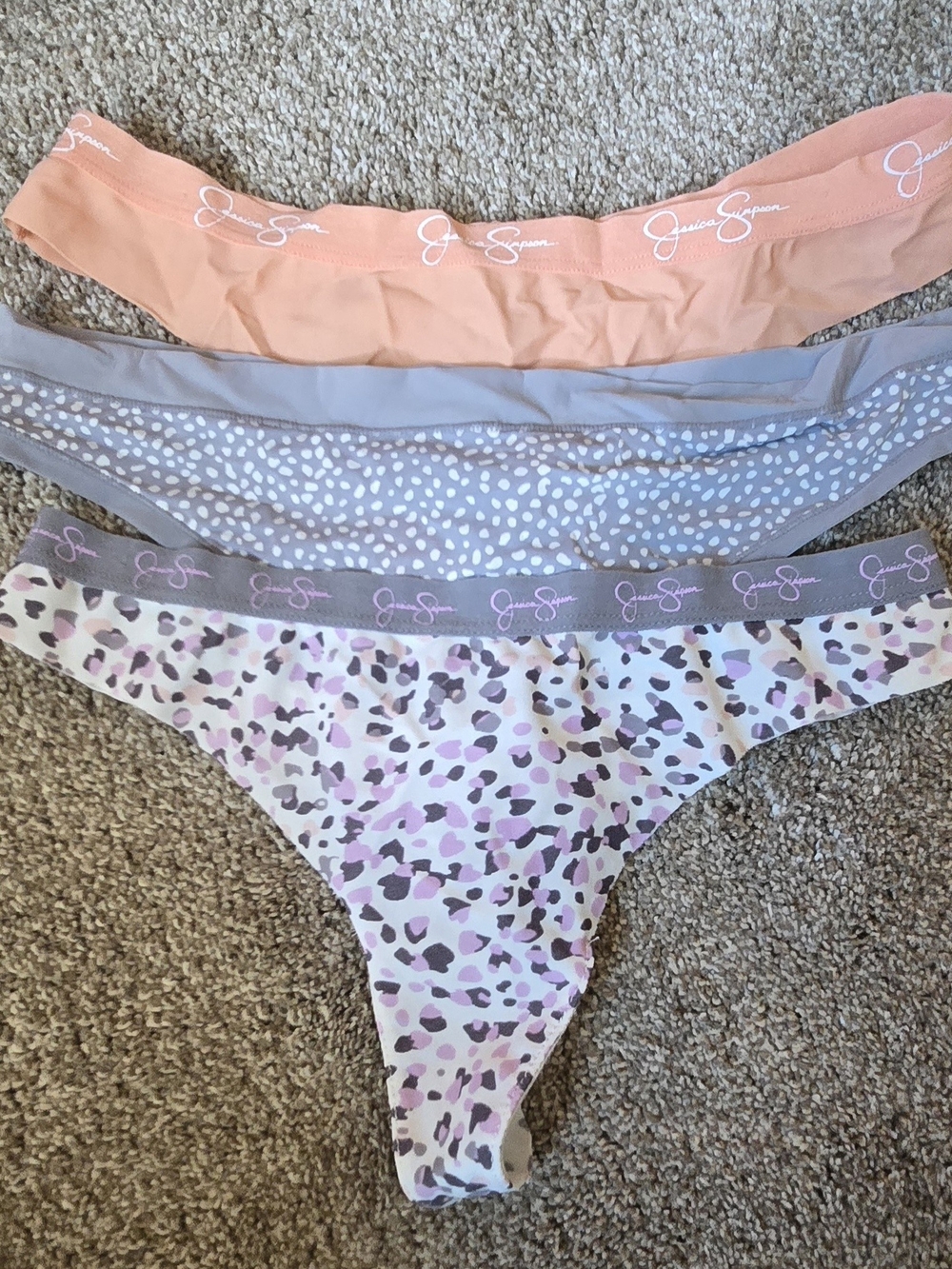 Jessica Simpson Assorted Thong Bottoms - Pink, Peach, Gray
